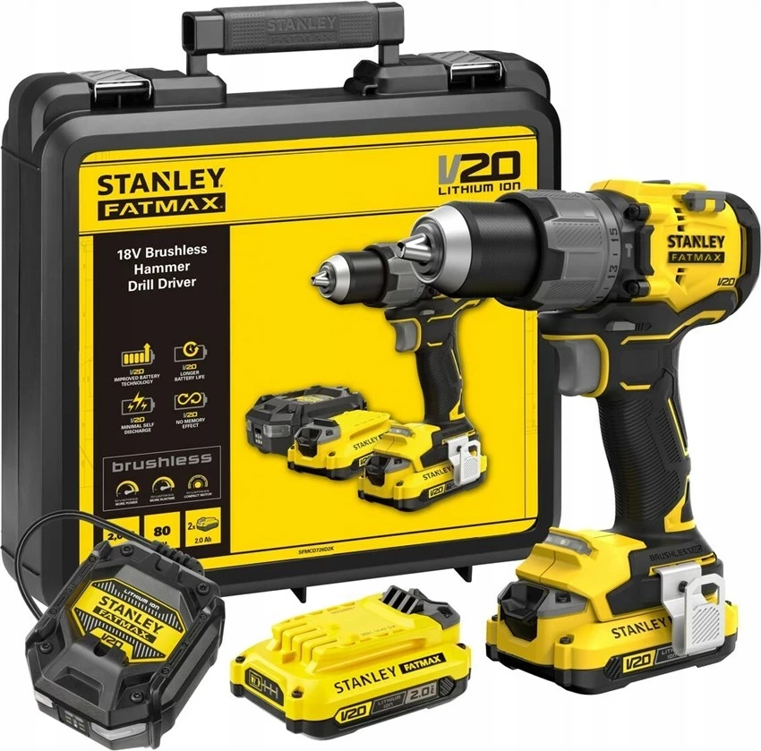 Burgi/vidhosës pa kabllo STANLEY SFMCD725D2K, 18V, 2x2Ah, e verdhë