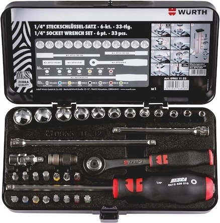 Set arpion me çelësa kokë, Würth, ZEBRA, 1/4", 33copë