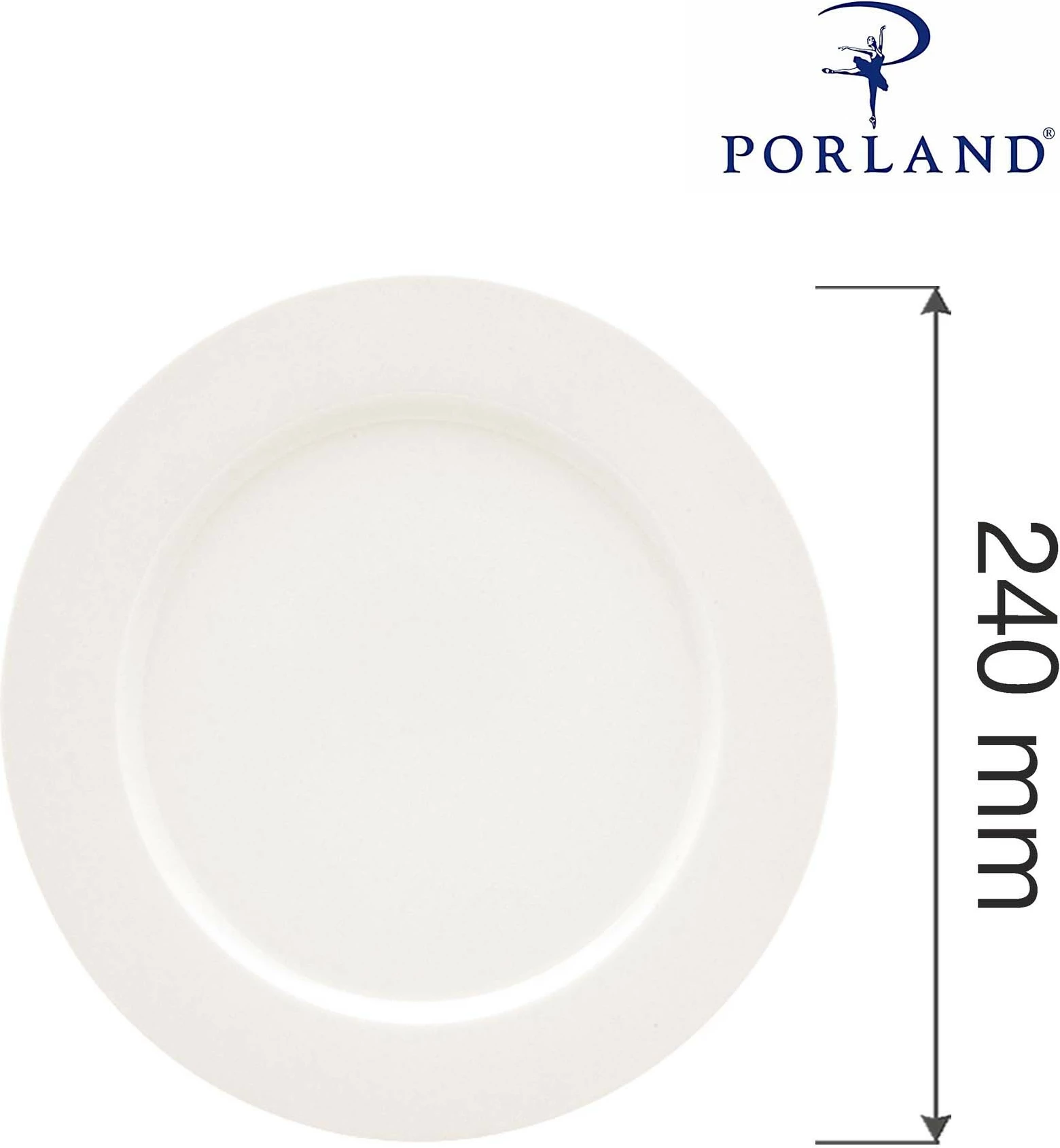 Pjatë porcelani me buzë të sheshtë, Porland Dove, Ø240 mm, krem, set 6 copë