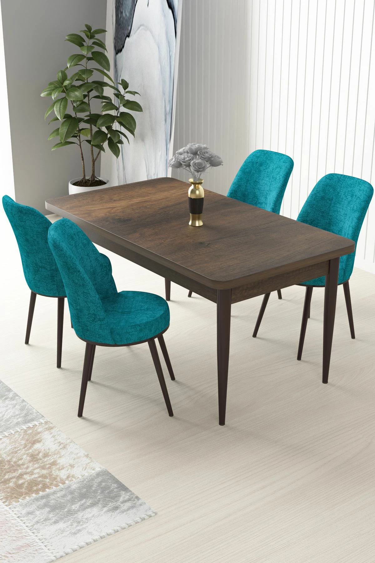 Tavolinë me karrige, 5 copë, Skye Decor, Barok, ngjyrë turquoise