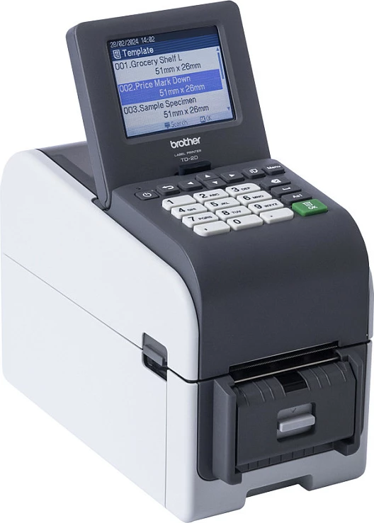 Printer etiketash Brother TD-2320DSA203, termik direkt, 203 dpi, Ethernet/USB, ekran 3.5", i zi/gri