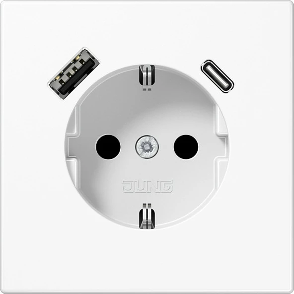 Prizë muri Jung LS1520-15CAWW SCHUKO me USB-A & USB-C, 16A, e bardhë