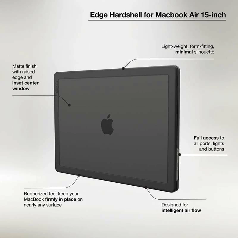 Etui i fortë për laptop Incase Edge Hardshell për MacBook Air 15" (M3 2024/M2 2023), polikarbonat, mat, i zi