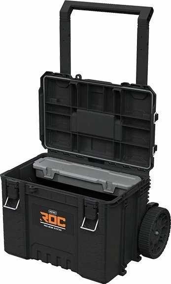 Set kuti veglash me rrota Keter ROC Pro Gear 2.0 111L, 64.8x47.8x87.2cm, waterproof, modular, e zezë, set 3 copë