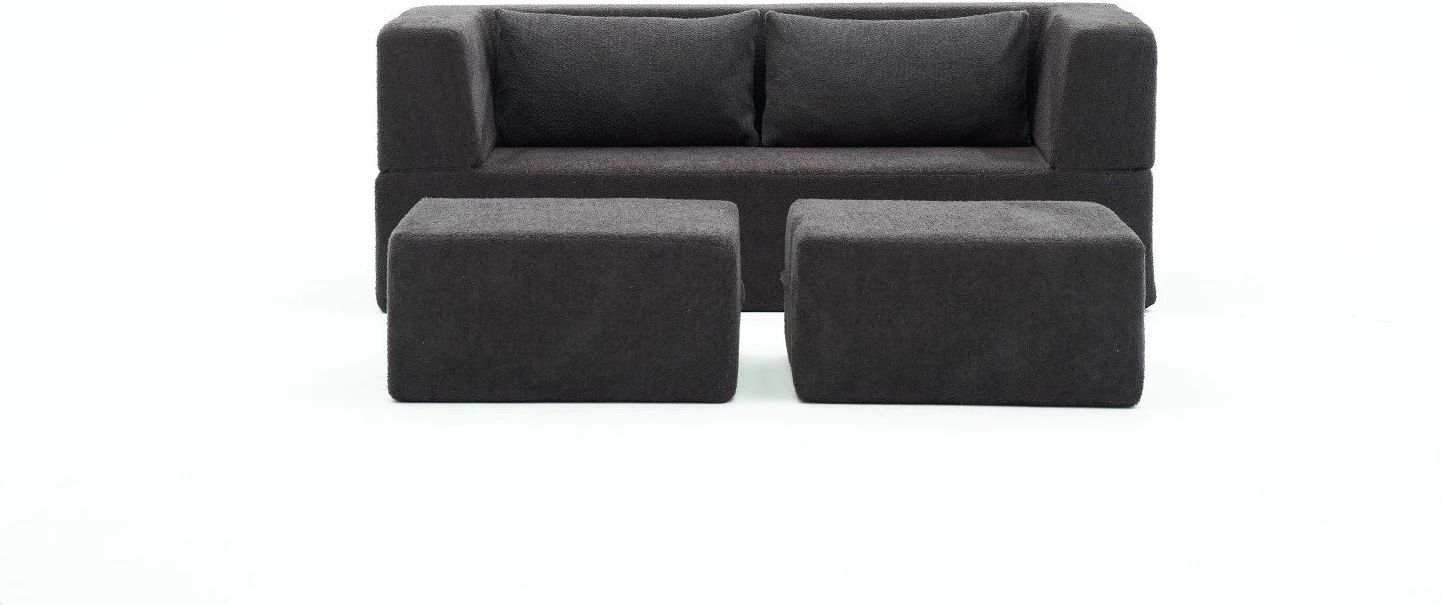Divan-krevat dy ulëshe, ngjyrë antracit, Atelier del Sofa, me 2 pouffe