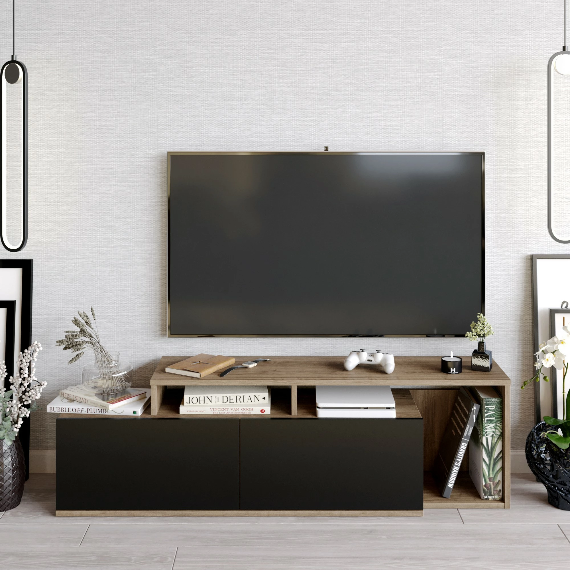 Komodë TV Hanah Home, Nexera, ngjyrë arre, e zezë