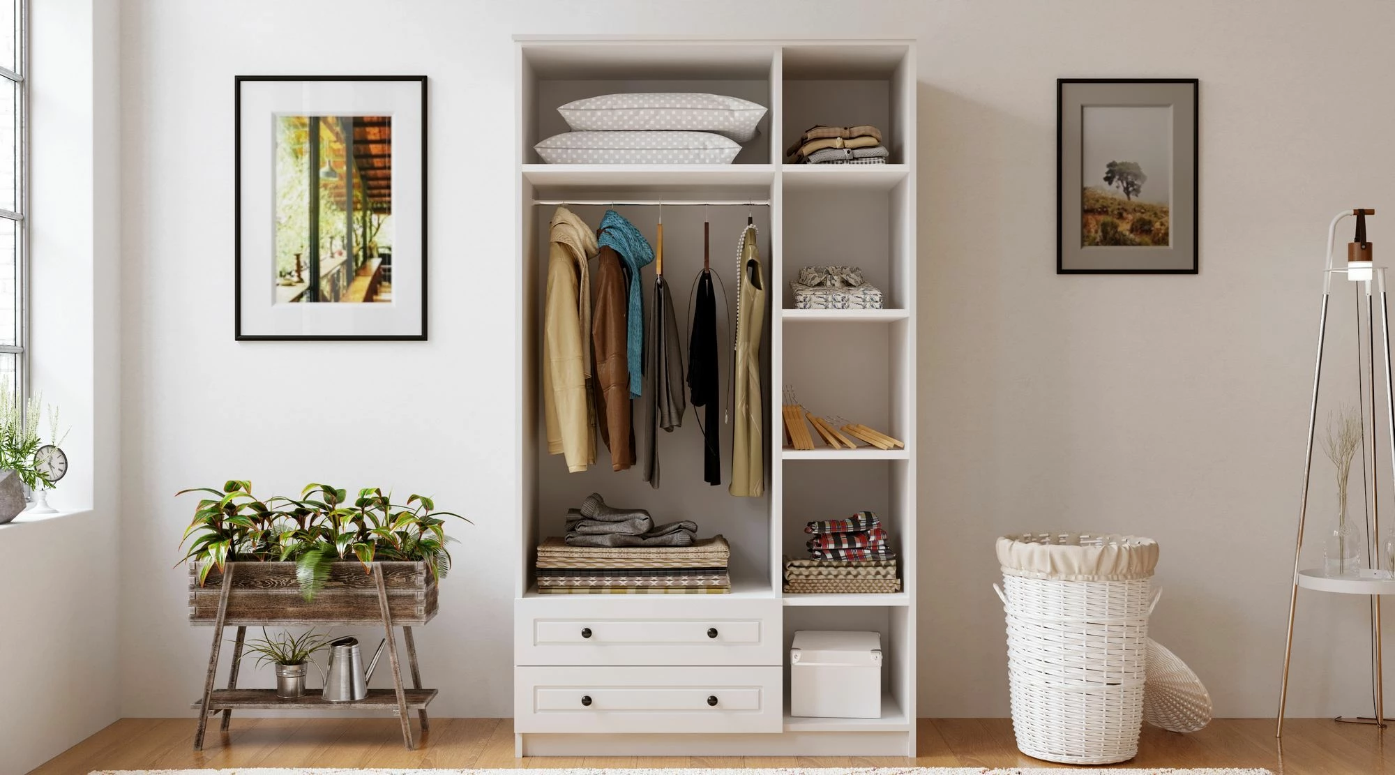 Dollap rrobash Skye Decor, RB-111, ngjyrë e bardhë mat