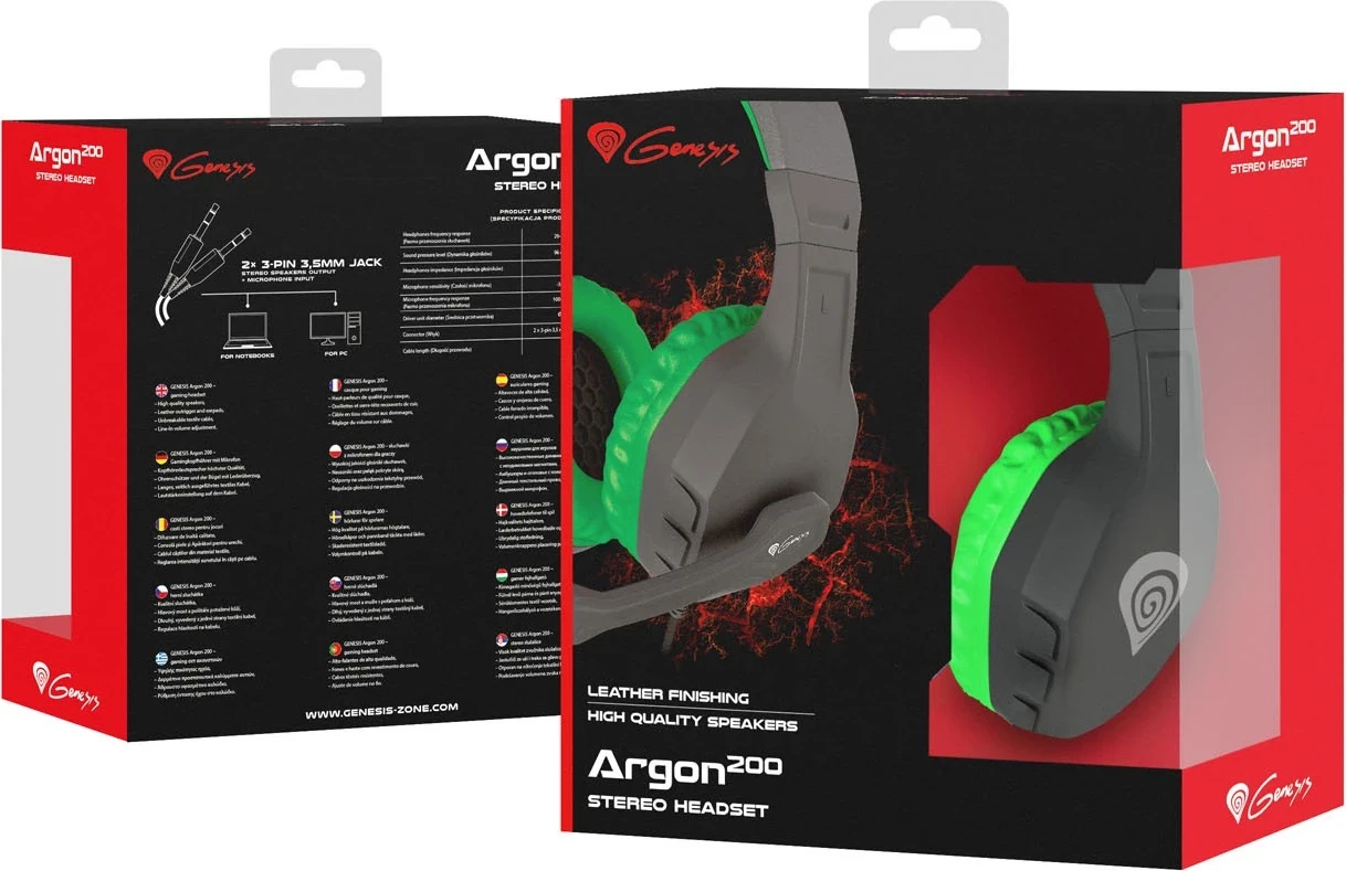 Kufje për lojëra Genesis Argon 200, e zezë dhe e gjelbër