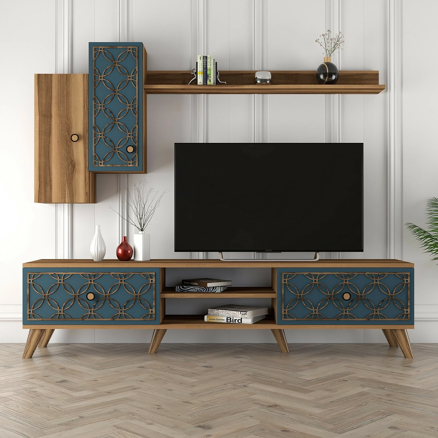 Komodë TV Hanah Home, Class S, ngjyrë arre dhe kalcedoni