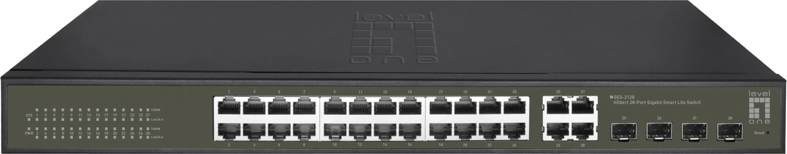Switch LevelOne Hilbert 28-Port Gigabit Smart Lite, 24 x Gigabit RJ45, 4 x Gigabit SFP/RJ45 Combo