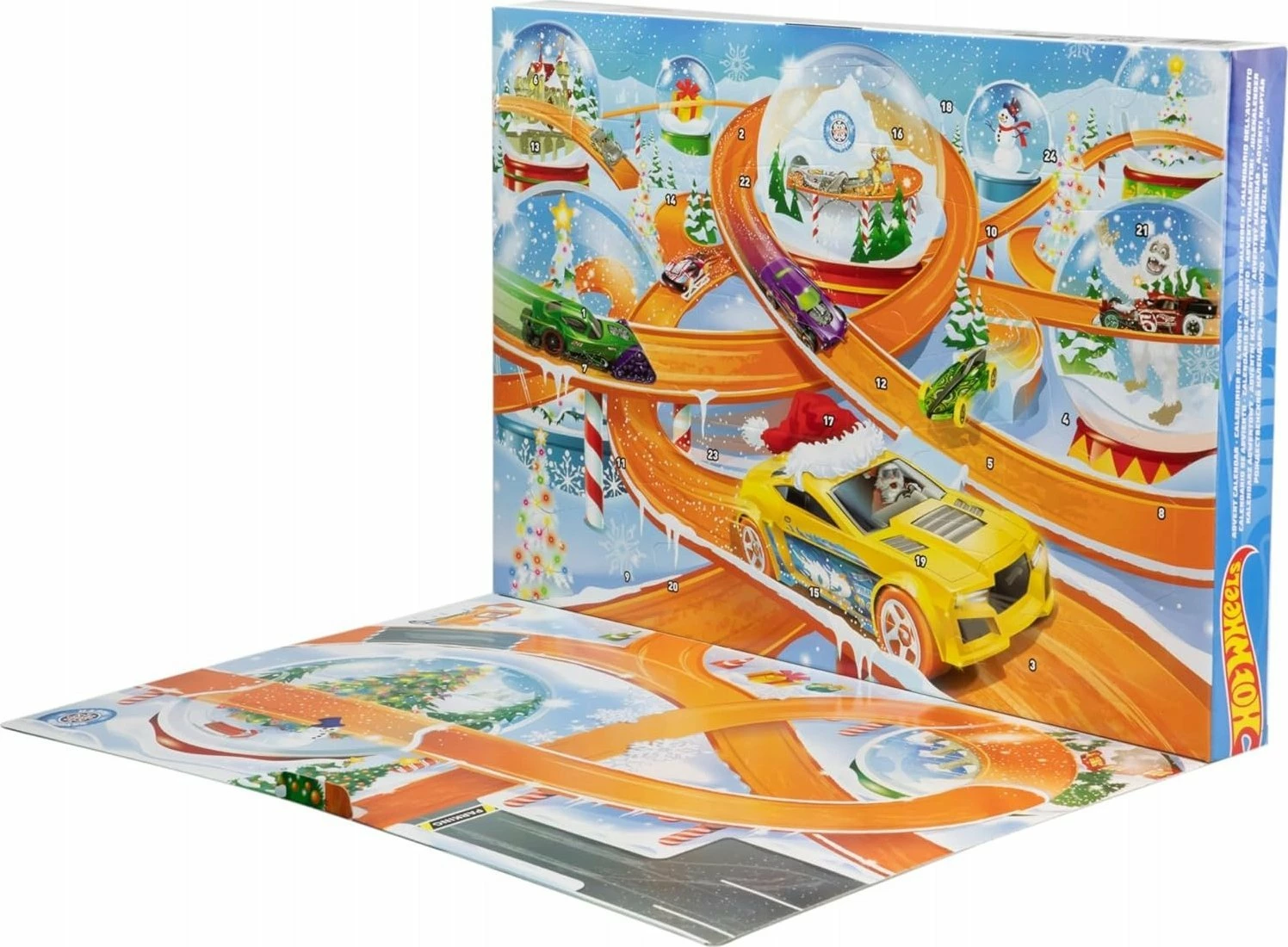 Kalendar adventi Mattel Hot Wheels HTG00, 24 ditë, 8 vetura 1:64 + 16 aksesorë, me tapet loje