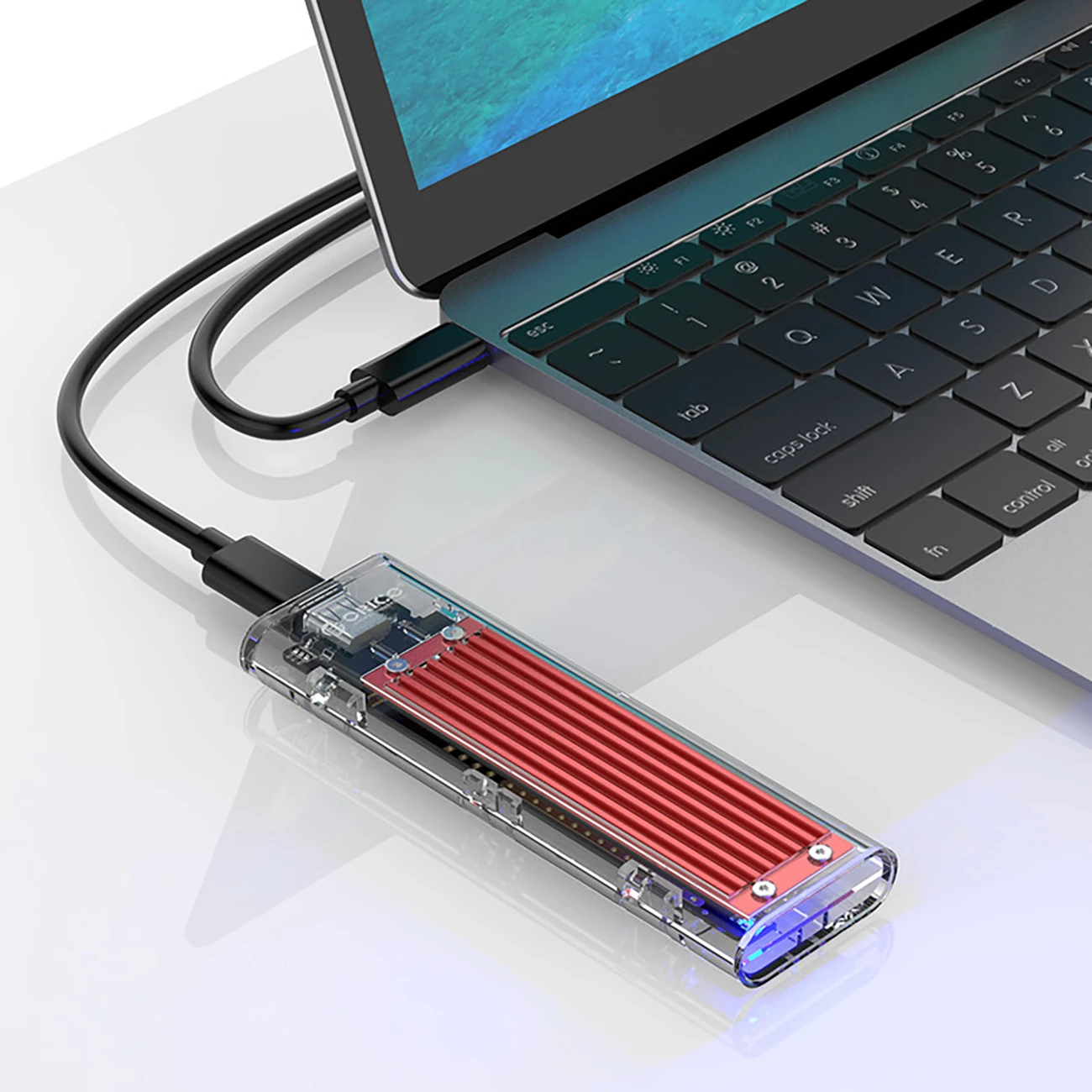 Kasë Orico TCM2-C3 për SSD M.2 NVMe në USB-C, 10Gb/s, Transparent/Kuqe