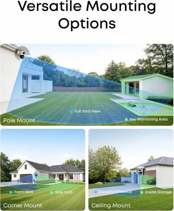 Kamerë sigurie PoE bullet-PTZ Eufy Security S4 (Anker) T8E00321, 16MP tri-lens, 4K wide-angle + 2K PTZ, 8× zoom, 360° rrotullim, IP65, bardh/zi