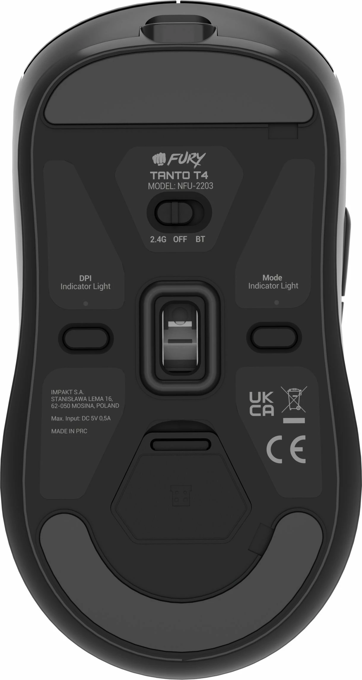 Maus gaming wireless Fury Tanto T4 (NFU-2203), 12000 DPI, 7 butona, Bluetooth/2.4GHz/USB, e zezë