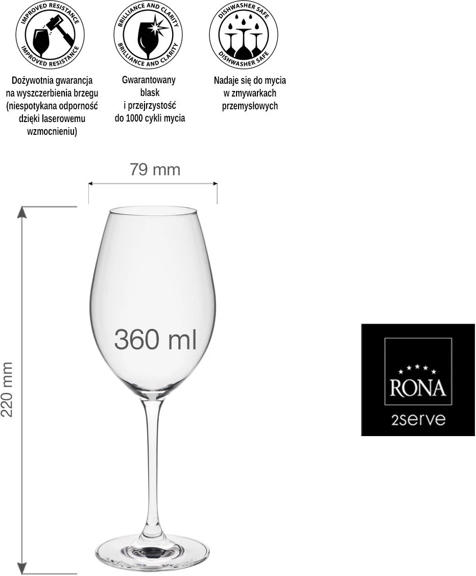 Gotë vere RONA Le Vin Riesling 360 ml, transparente, set 6 copë