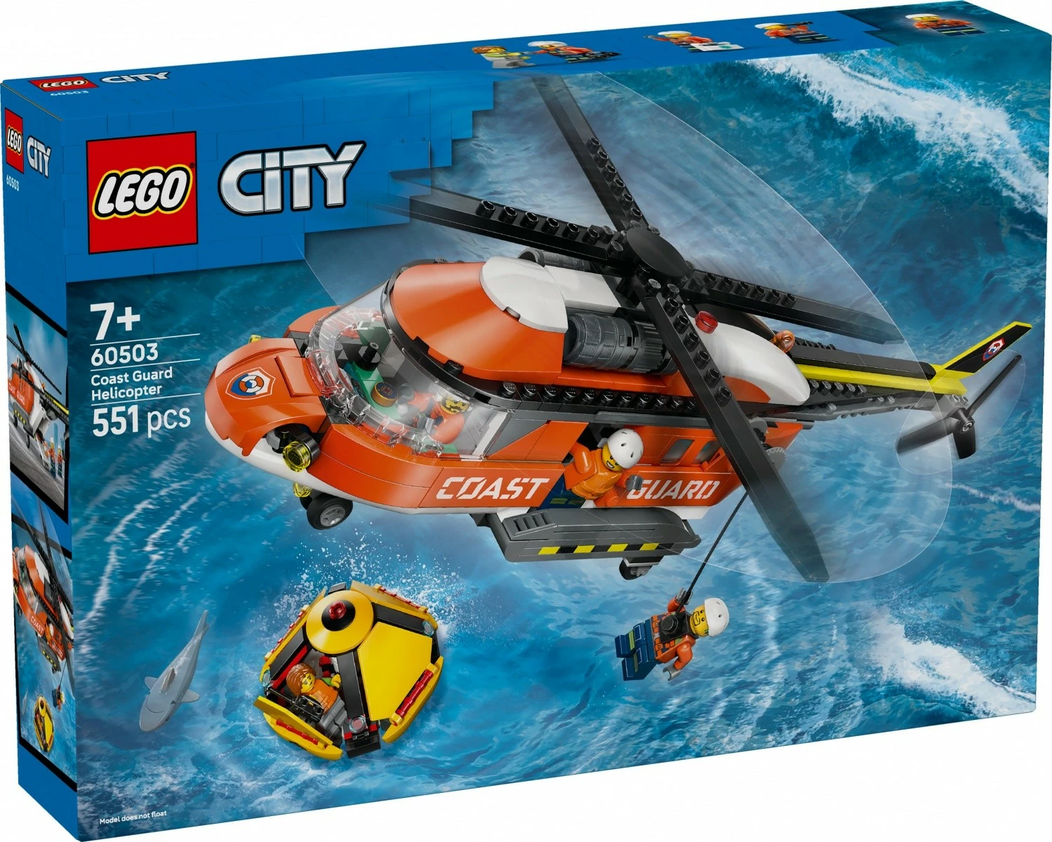 Set ndërtimi LEGO City 60503 helikopter i rojës bregdetare, 551 pjesë, 7+, portokalli