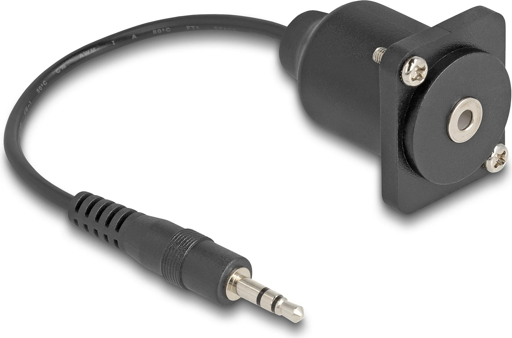 Kabllo audio DeLOCK D-Type 3.5mm mashkull në femër, 20 cm, e zezë