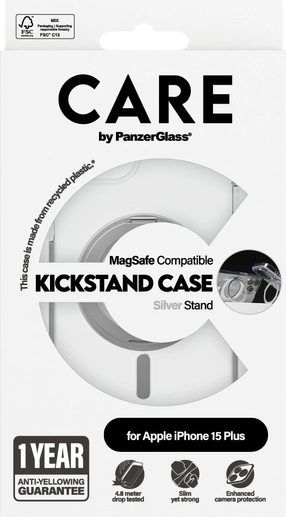 Mbështjellës PanzerGlass CARE Case me Kickstand & MagSafe për iPhone 15 Plus, transparent
