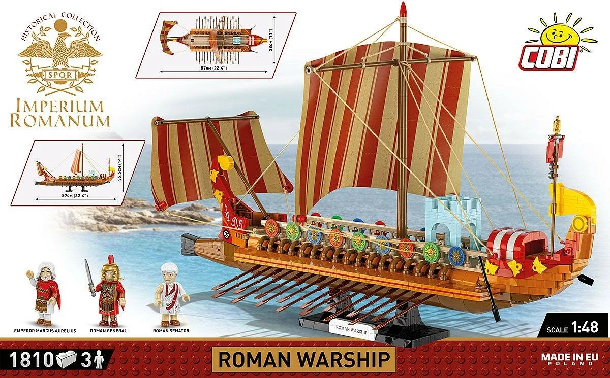 Set blloqe Cobi Klocki Imperium Romanum Warship, 1810 blloqe, me 3 figurina