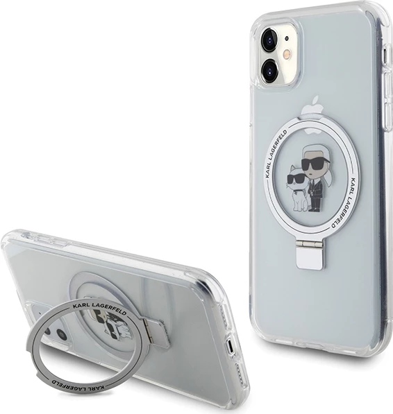 Mbështjellës Karl Lagerfeld KLHMN61HMRSKCH për iPhone 11/XR 6.1", me unazë Ring Stand, MagSafe, Bardhë