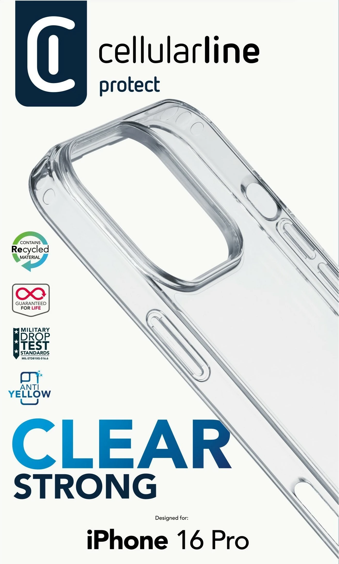Mbështjellës Cellular Line për iPhone 16 Pro, transparent