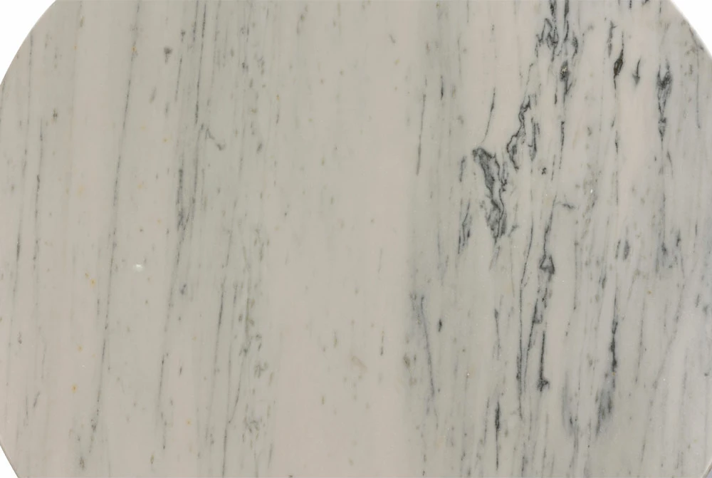 Tavolinë CESARE, mermer i bardhë, këmbë dru mango, 130x130x77cm