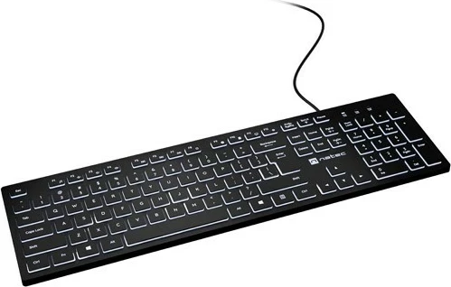 Tastierë Natec Herring, me dritë të bardhë, me kabllo, anglisht (US), e zezë