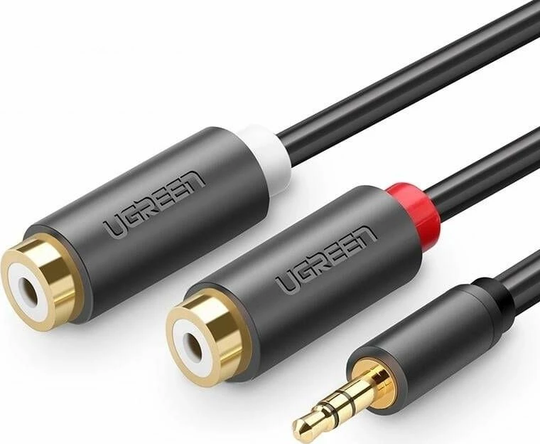 Kabllo audio Ugreen AV109/UGR978BLK 1 m 3.5mm në 2xRCA (splitter), e zezë