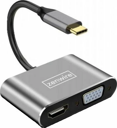 Adapter USB-C 4-në-1 Zenwire 1022000744 HDMI 4K/VGA, USB 3.0, Power Delivery 87W, Gri