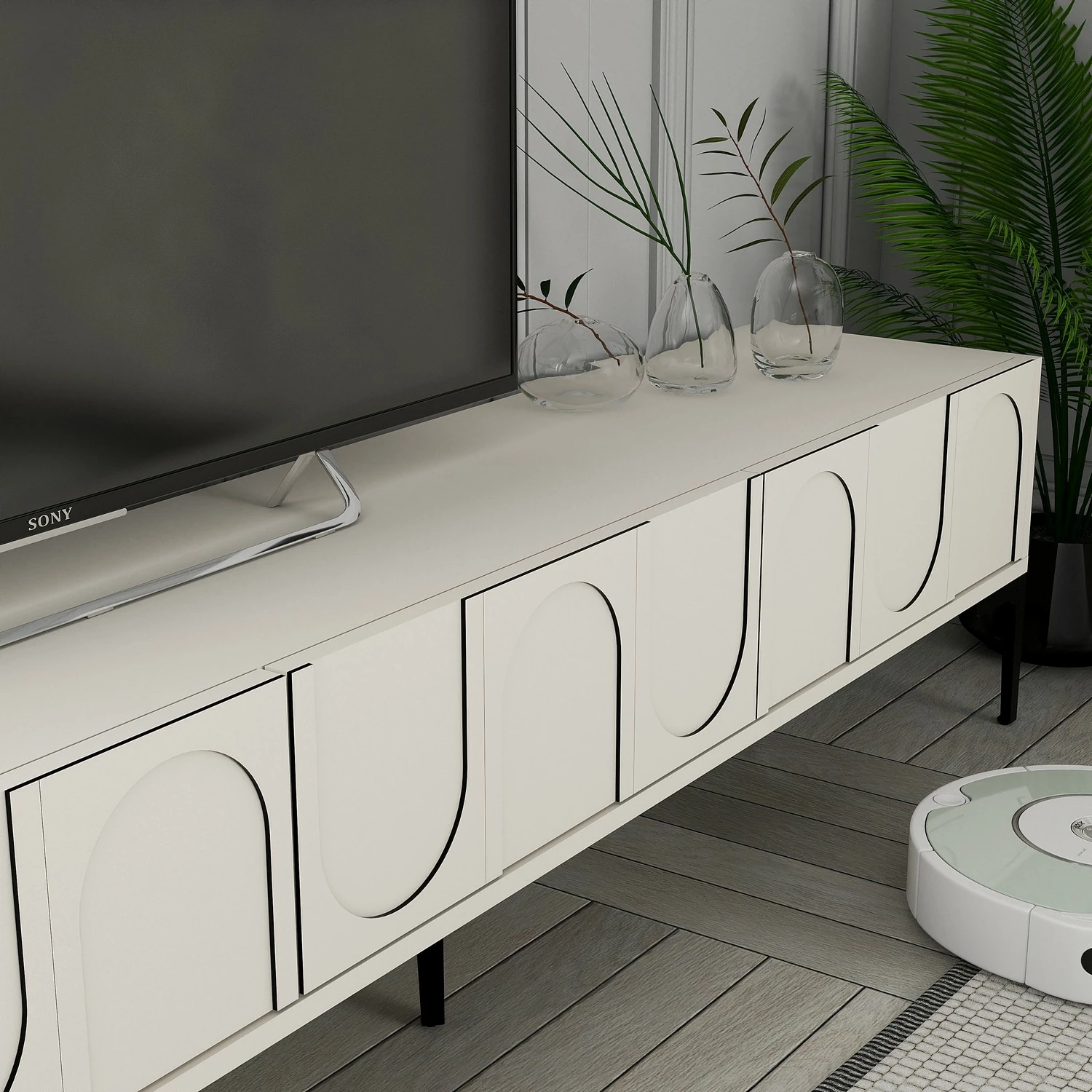 Komodë TV Skye Decor, Lyon 42, krem, e zezë