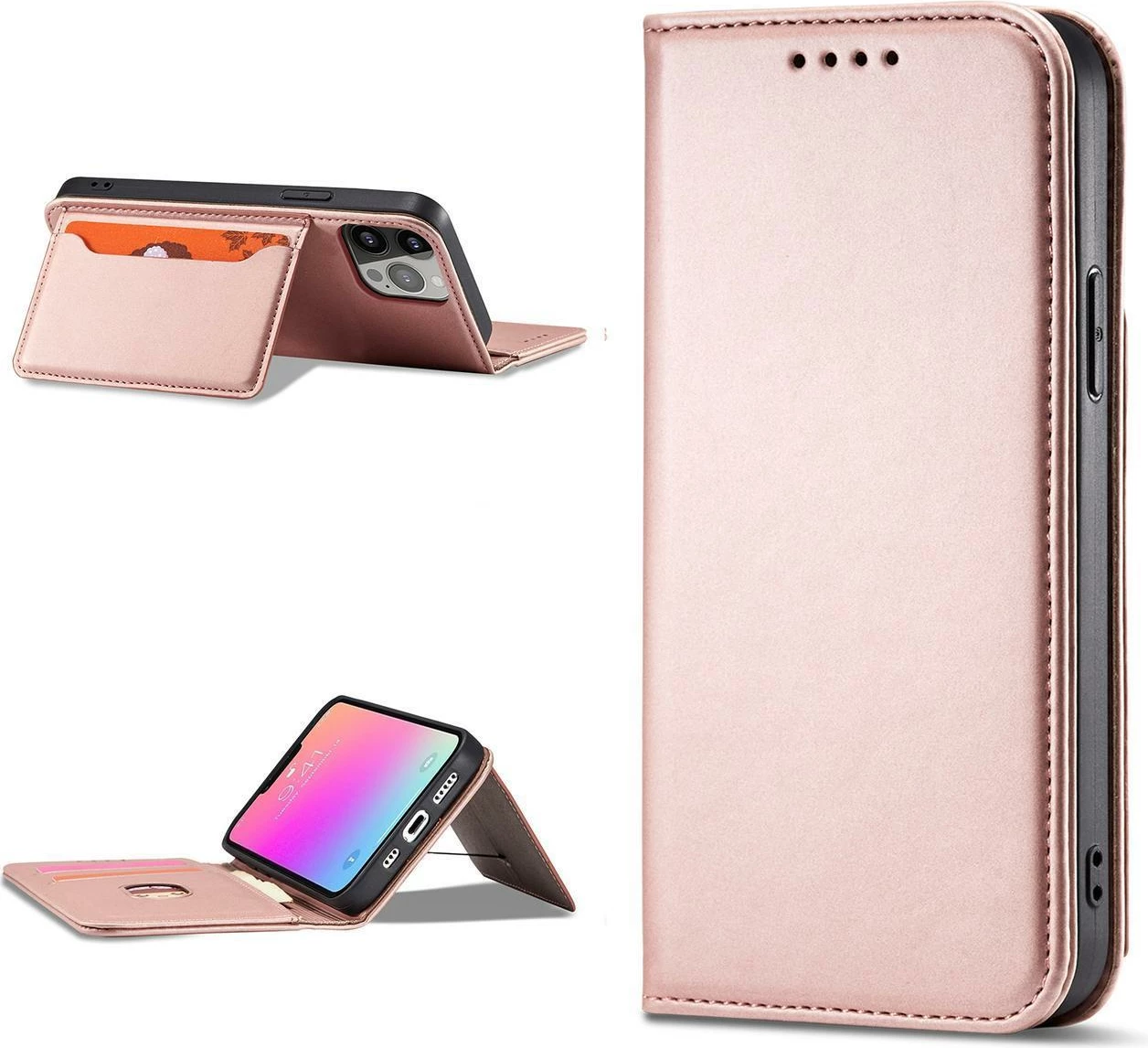 Mbështjellës magnetik Hurtel për Samsung Galaxy S23 Ultra, me portofol dhe mbajtëse, Rozë