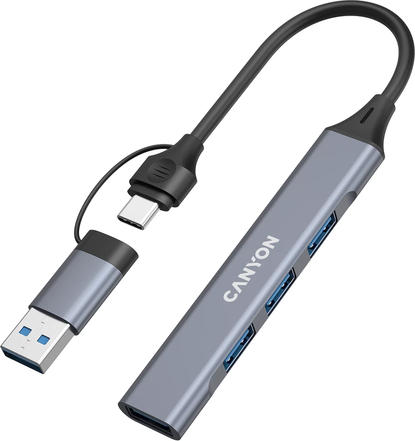 Hub USB CANYON DS-02 4in1 USB-A/USB-C 4 porta, gri