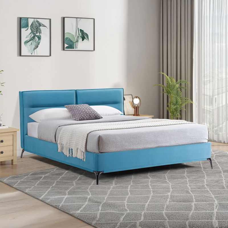 Krevat dopio Ikina kadife ngjyrë petrol 160x200cm