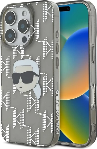 Mbështjellës Karl Lagerfeld IML Karl Head Electroplated për iPhone 16 Pro, Zi