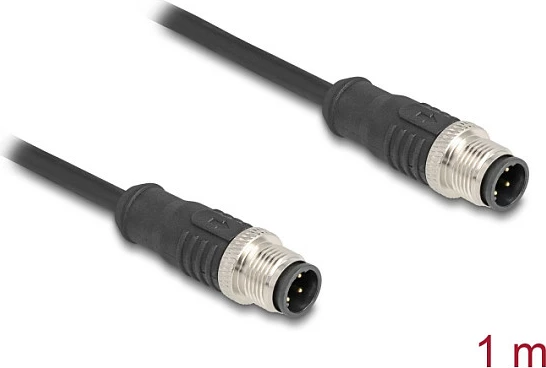 Kabllo DeLOCK M12 D-code 4-pin mashkull-mashkull, Cat5e, 1 m, e zezë