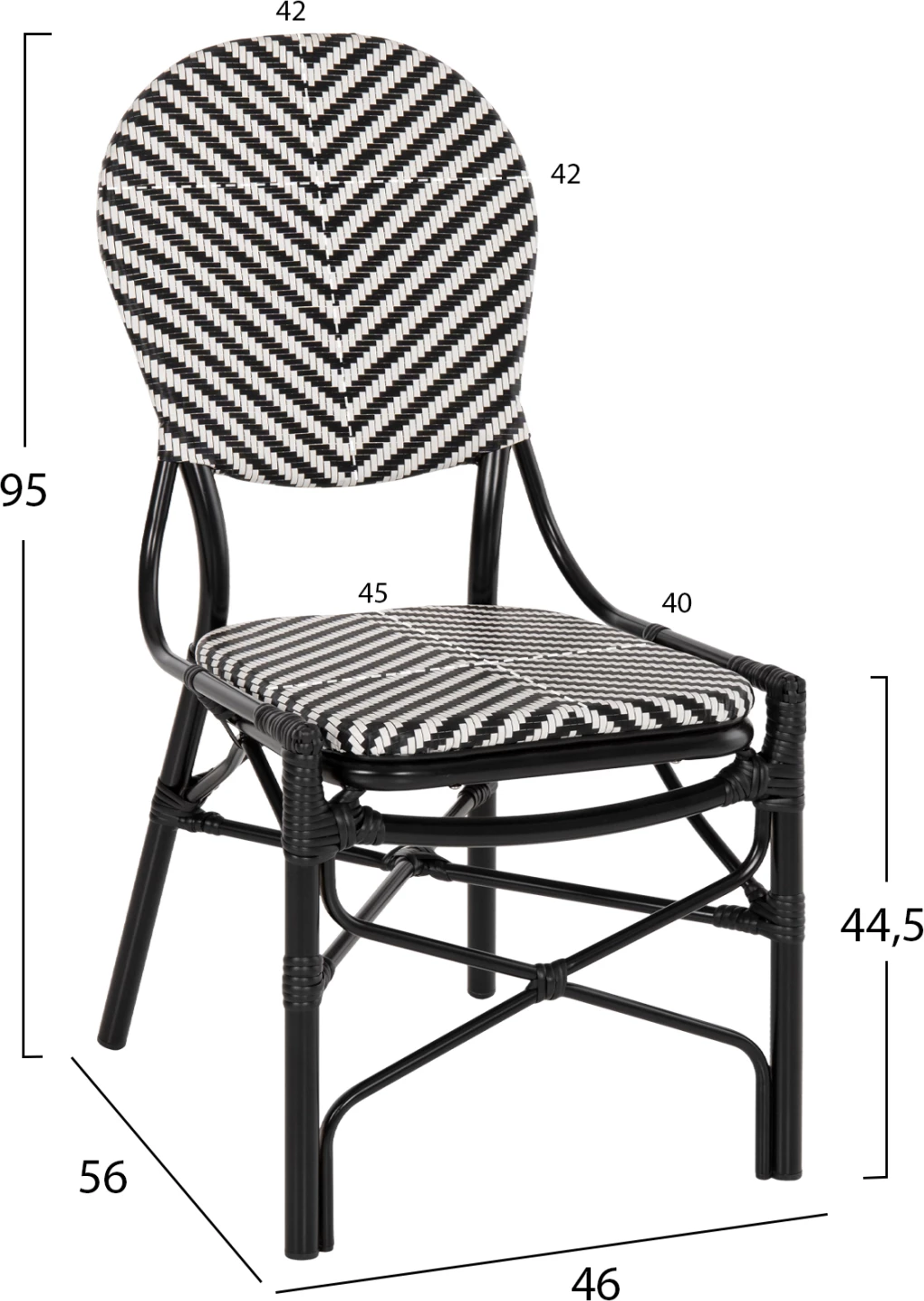 Karrige alumini FH5927.01 me tekstilene bardhë e zi, 46x56x95H cm