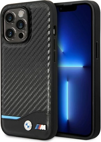 Mbështjellës BMW Leather Carbon për iPhone 14 Pro 6.1", i zi