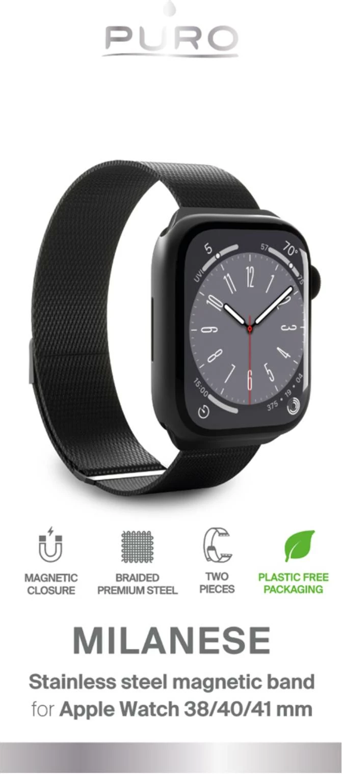 Rrip çeliku për Apple Watch Puro Milanese, 38/40/41mm, i zi