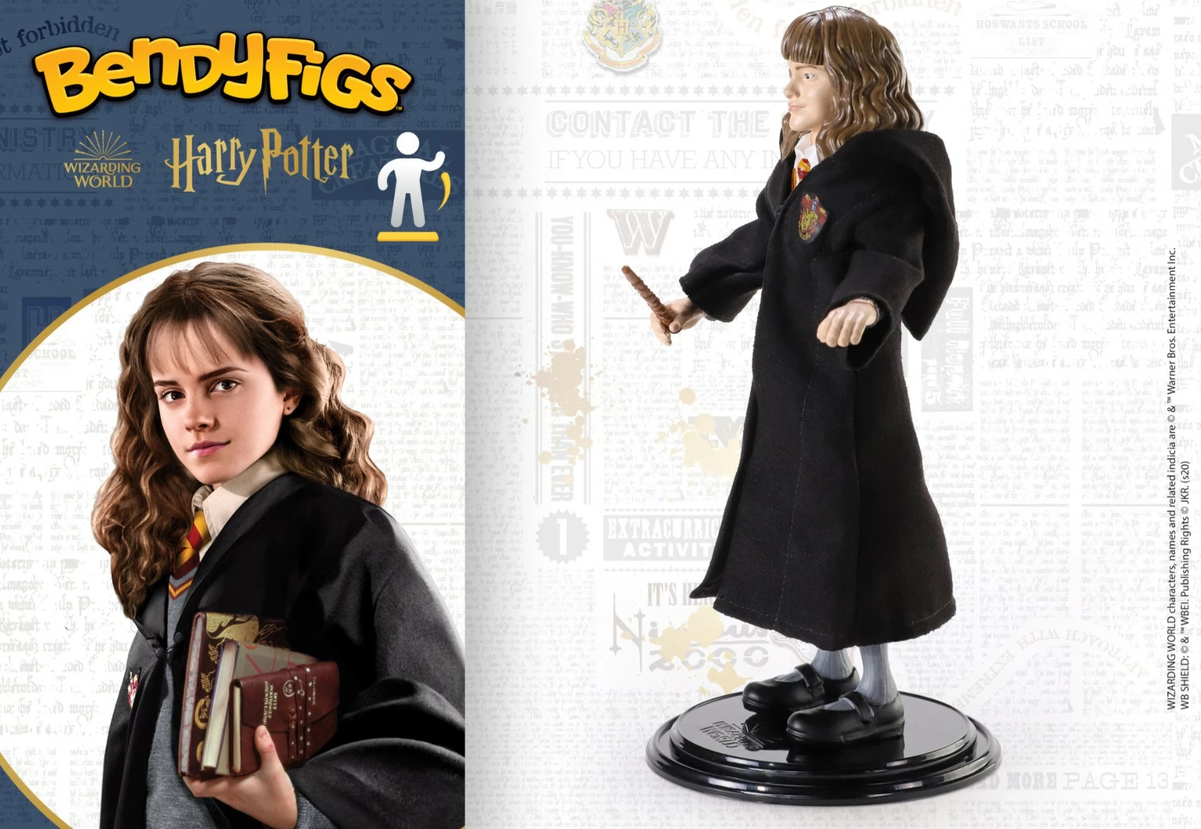 Figurinë fleksibile Noble Collection Bendyfigs Hermione Granger 19 cm me mbajtëse