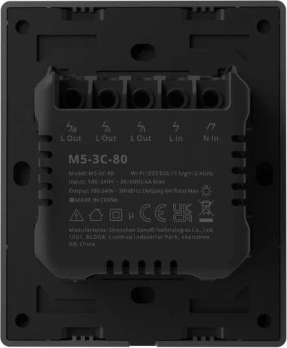 Switch muri smart Wi‑Fi SONOFF M5-3C-80, 3-kanalësh, antracit