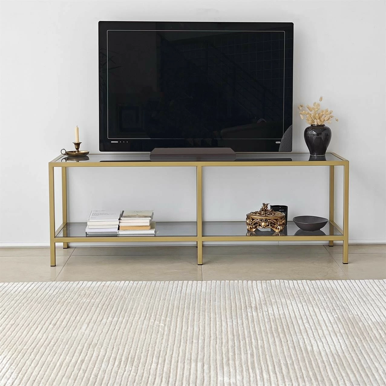 Komodë TV Hanah Home, Basic, gri e errët, ar