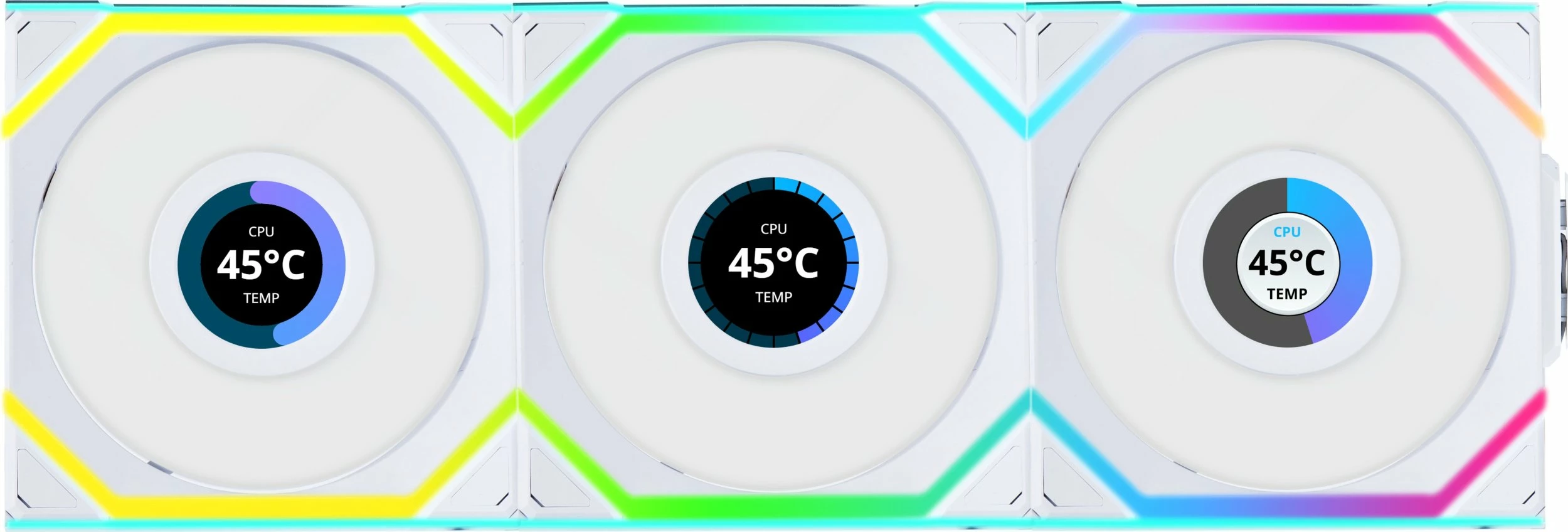 Ventilatorë kasë Lian Li UNI FAN SL Wireless LCD 120mm ARGB PWM (12SLLCD1W3W), i bardhë, 3-pack