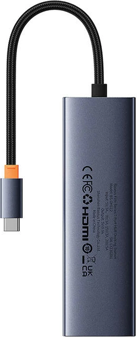 Hub USB-C 7-në-1, Baseus UltraJoy B00052805813-00, HDMI 4K@60Hz, 2x USB 3.0 5Gbps, RJ45 1Gbps, SD/TF, PD 100W, gri