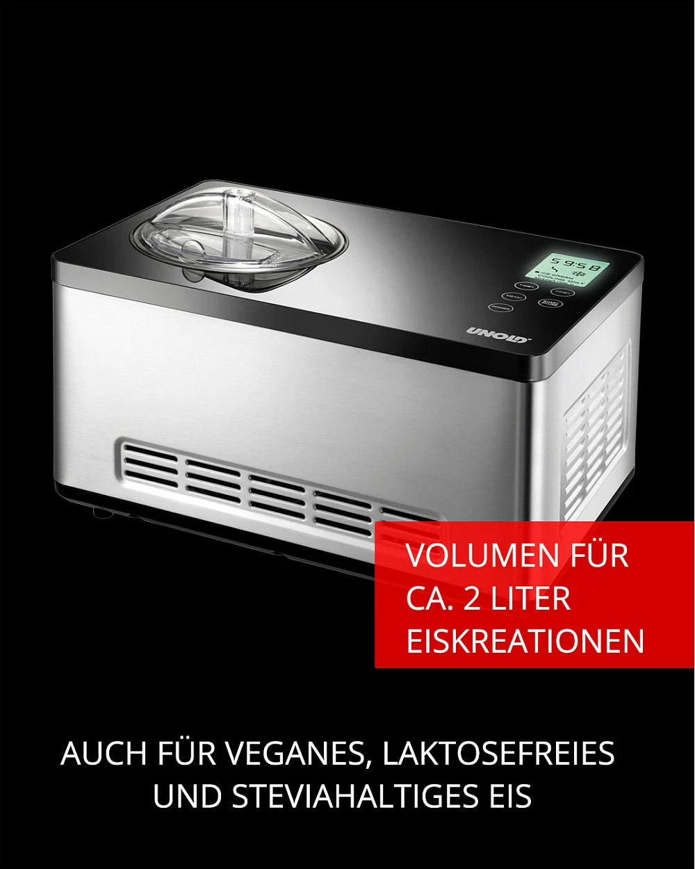Makinë për akullore UNOLD Gusto, 2L, kompresor 180W, inox/e zezë