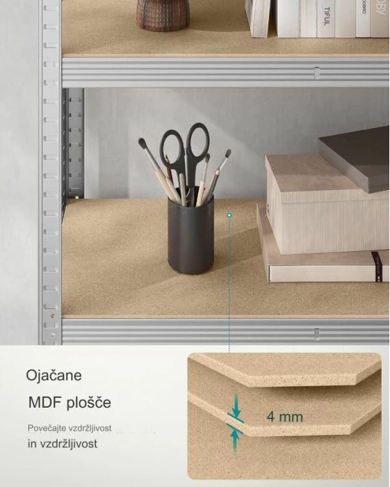 Raft depozitimi metalik SONGMICS GLR40SV 180x90x40 cm, 875 kg, 5 nivele, MDF, i galvanizuar, argjendtë