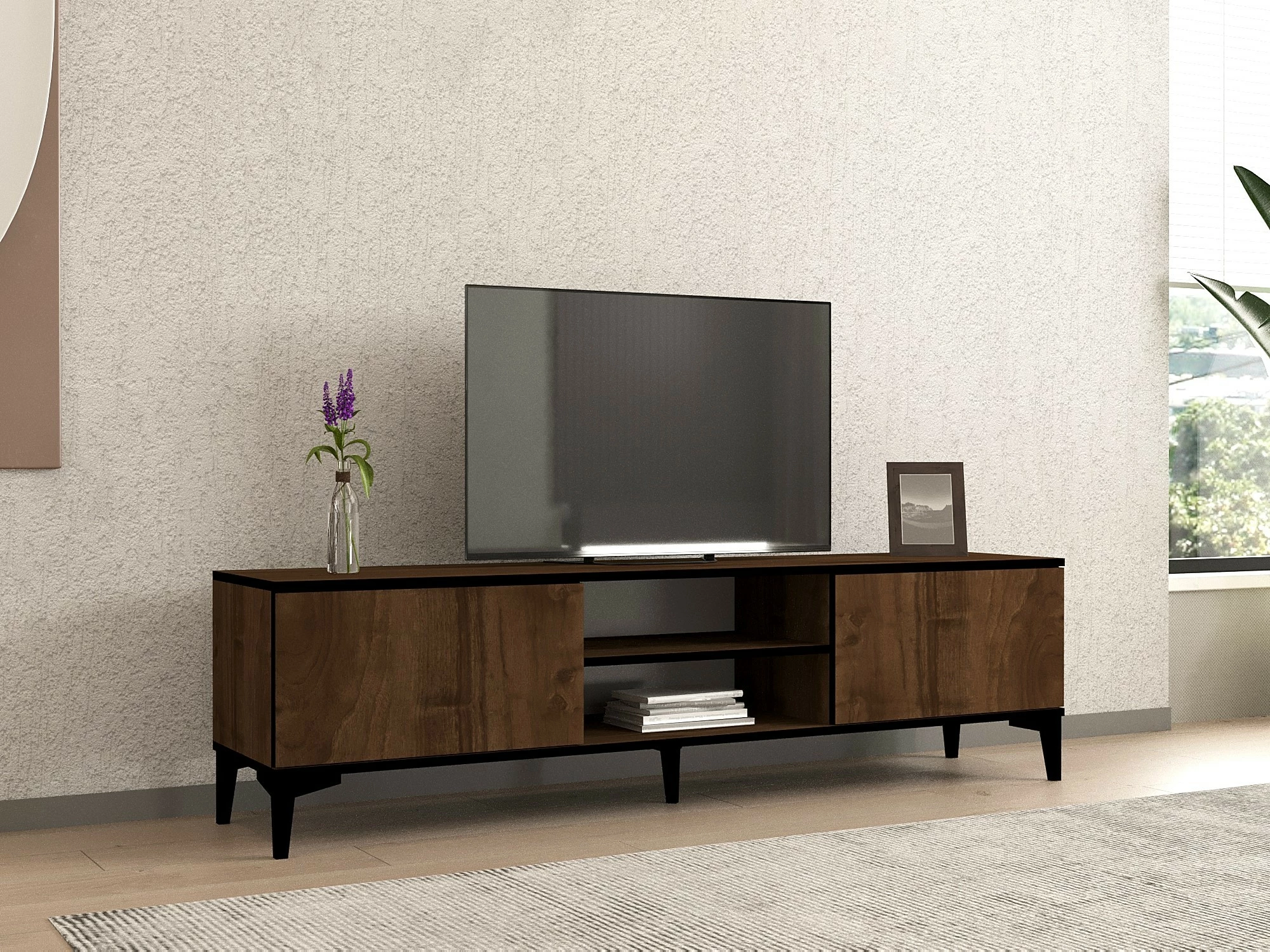 Komodë TV Hanah Home, ngjyrë arre, e zezë