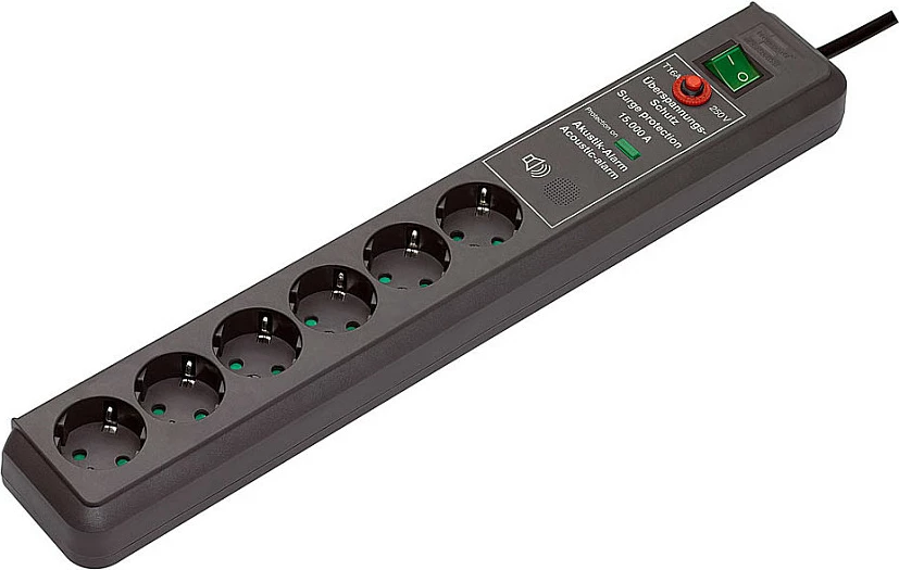Zgjatës rryme me mbrojtje nga mbitensioni Brennenstuhl Secure-Tec, 6 priza, 3 m, 3500 W, e zezë