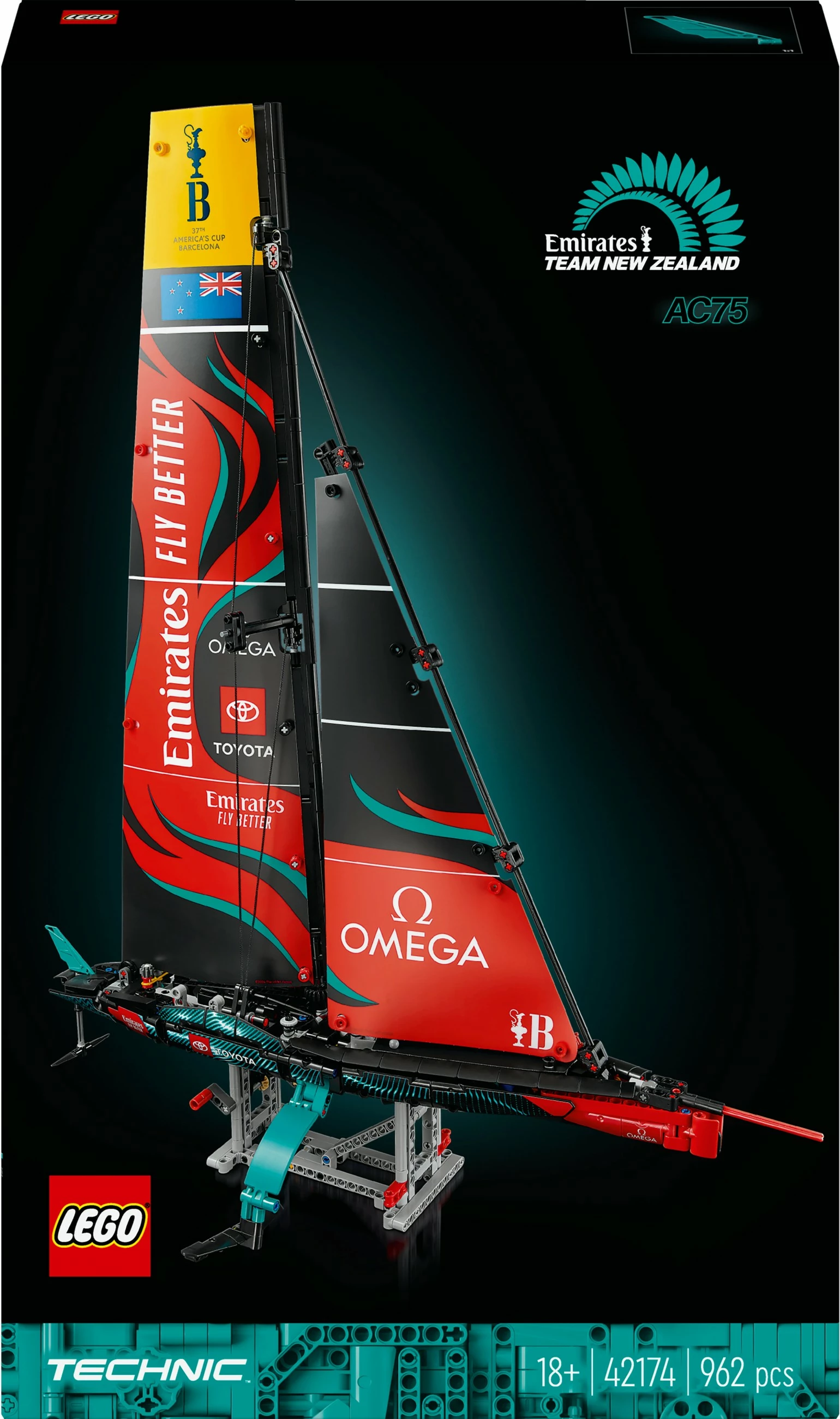 Set ndërtimi LEGO Technic Emirates Team New Zealand AC75, 962 pjesë, multingjyrësh