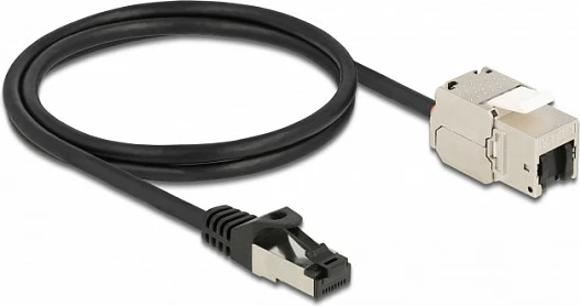 Kabllo rrjeti DeLOCK RJ45 në Keystone RJ45, Cat6A, 1 m, e sheshtë, e zezë