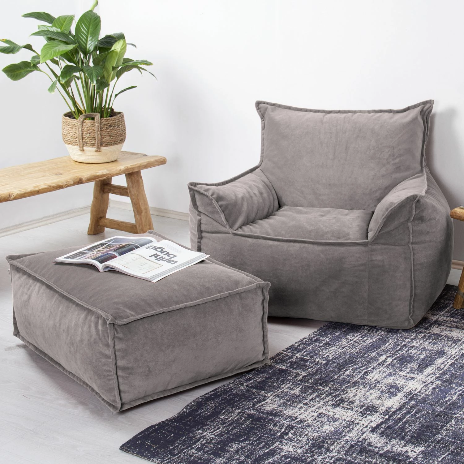 Karrige një vend me pouffe, ngjyrë gri e çelët, Atelier del Sofa, Notre Set